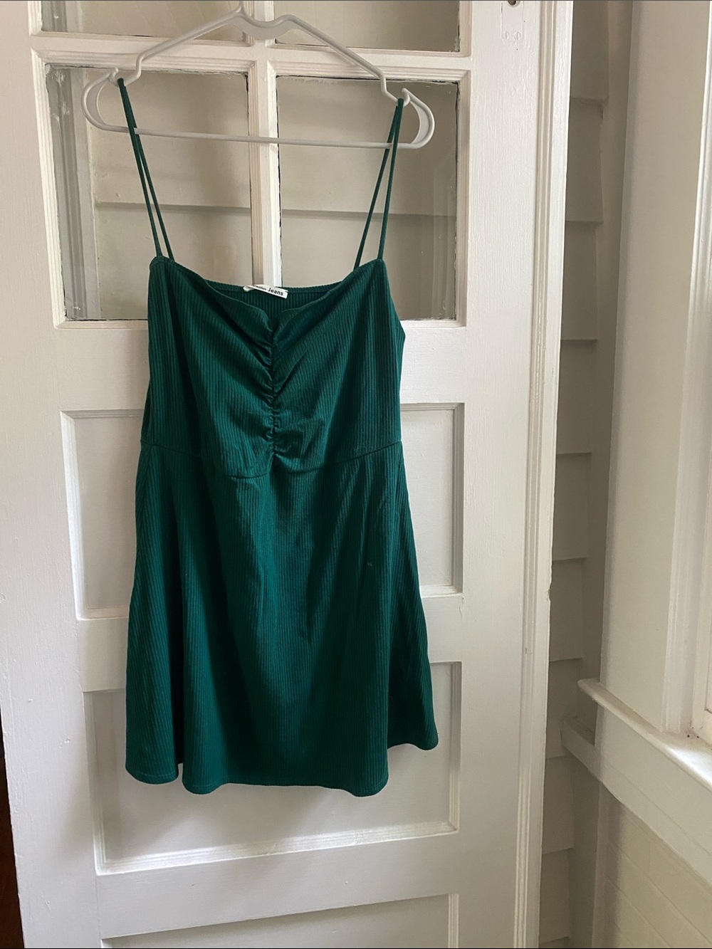 Reformation Green Ruched Mini Dress
